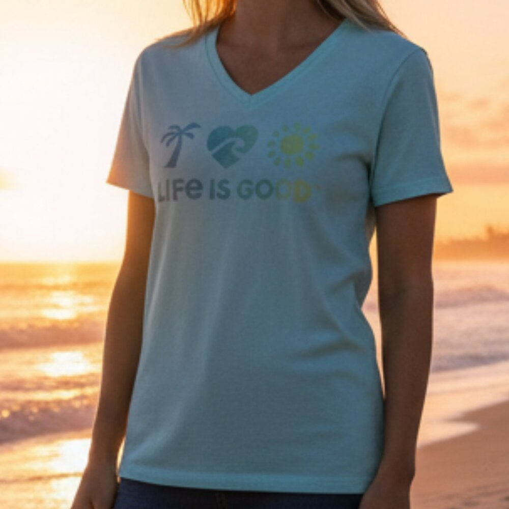 Life is Good Sun, Heart, & Palm Tree Crusher Tee - Picture 2 of 9